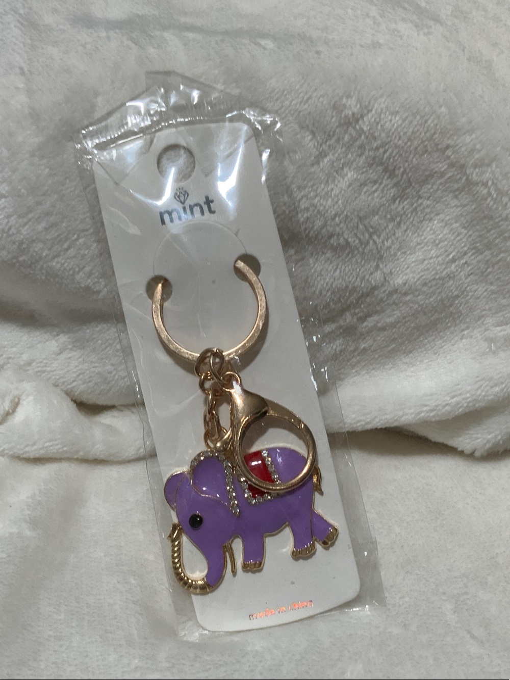 Mint Purple Elephant Key & Card Holder Charm with Gold Hardware